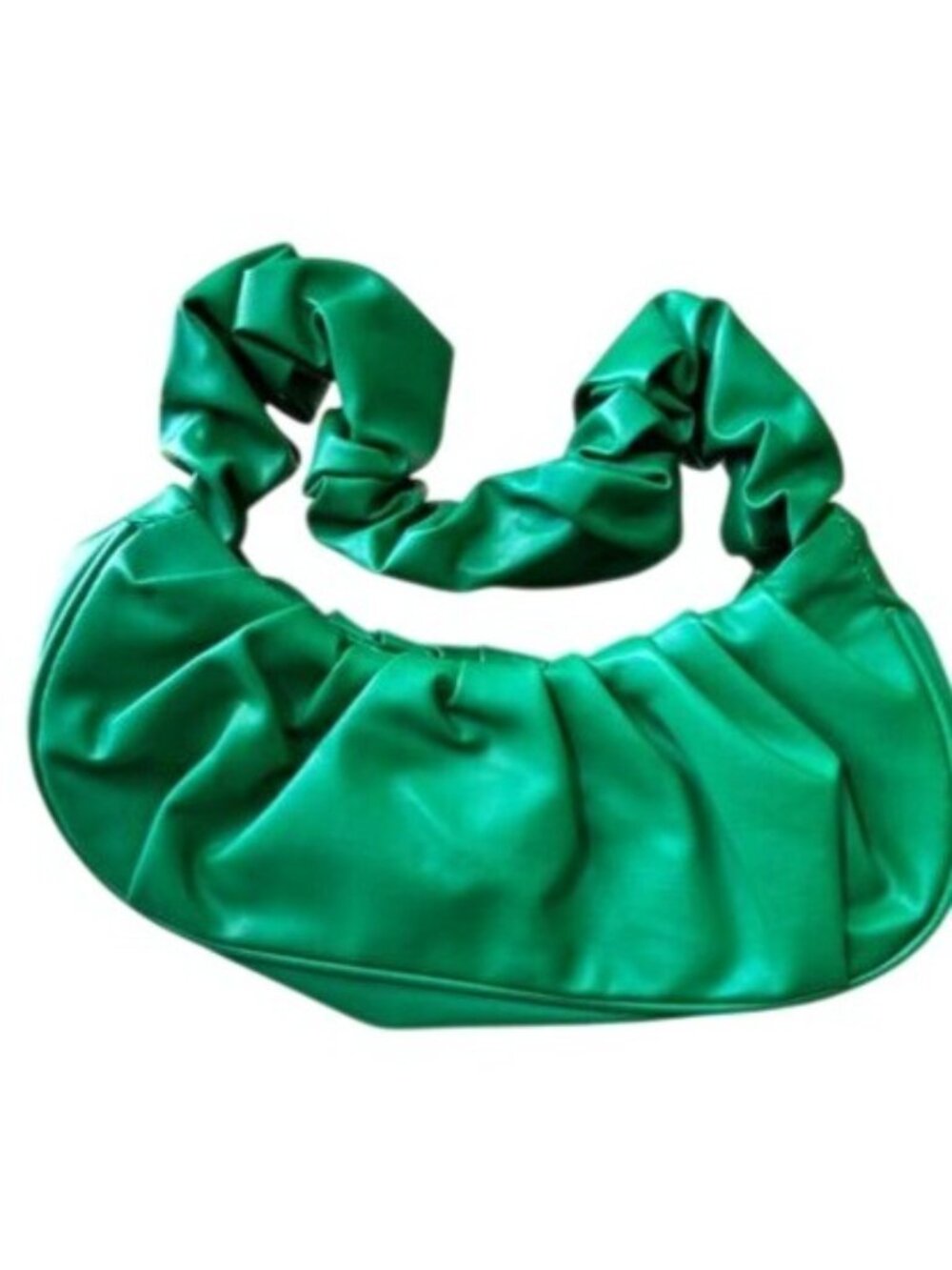 Green Faux Leather Ruched Shoulder Bag